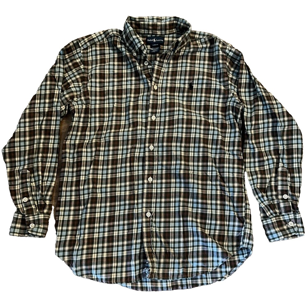 Ralph Lauren Boys L 14-16  Long Slv Button Down Collared Shirt Plaid 100% cotton